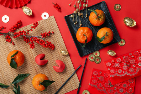 Concept of Happy Chinese new year, top viewの写真素材