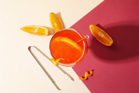 Concept of delicious cocktail, tasty Aperol Spritzの写真素材