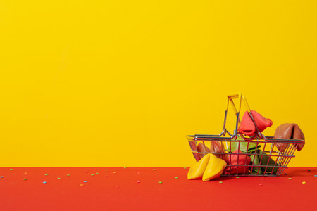 Chinese fortune cookies with prediction words, space for textの写真素材