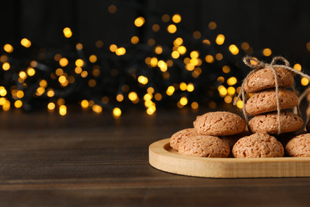 Concept of Dutch Christmas cookies, Pepernoten, space for textの写真素材