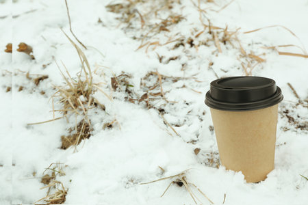Blank paper cup outdoor, space for textの写真素材