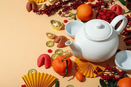 Concept of tea, asian tea, space for textの写真素材