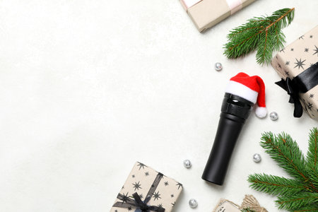 Concept of New Year party, karaoke New Year party, space for textの写真素材