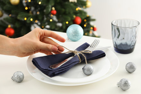 Concept of Happy New Year, beautiful and cozy table setting