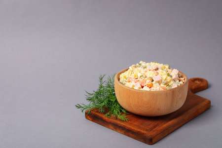 Concept of New year food, Olivier salad, space for textの写真素材