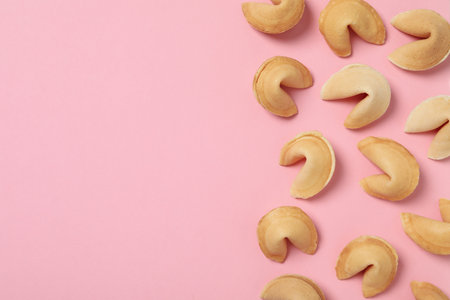 Chinese fortune cookies with prediction words, space for textの写真素材