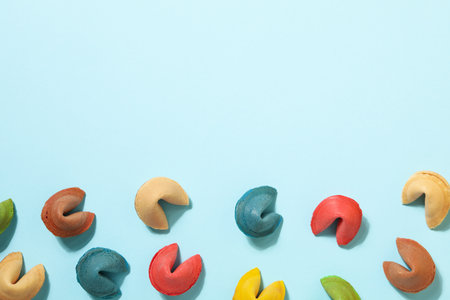 Chinese fortune cookies with prediction words, space for textの写真素材