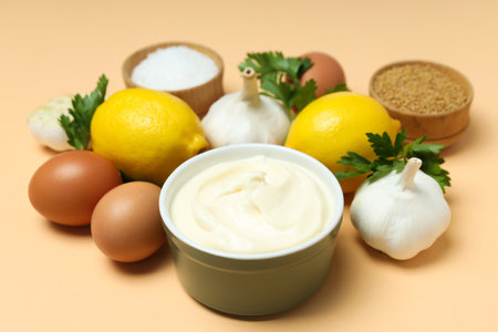 Concept of cooking egg sauce, mayonnaise sauceの写真素材