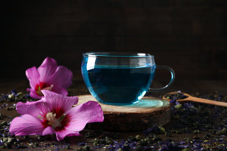 Concept of tasty hot drink, Anchan tea, close upの写真素材