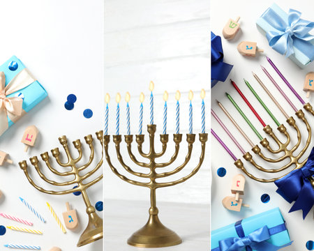 Collage of photos for Hanukkah holiday conceptの写真素材