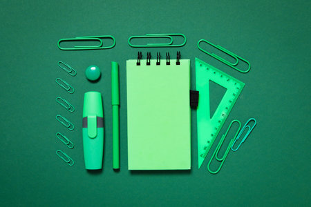 Concept of different stationery accessories, top viewの写真素材