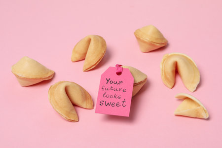 Concept of creative food, Chinese fortune cookies with prediction wordsの写真素材