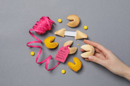 Concept of creative food, Chinese fortune cookies with prediction words