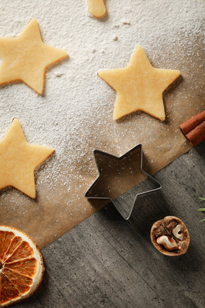 Concept of cooking tools, cookie cutters, top viewの写真素材