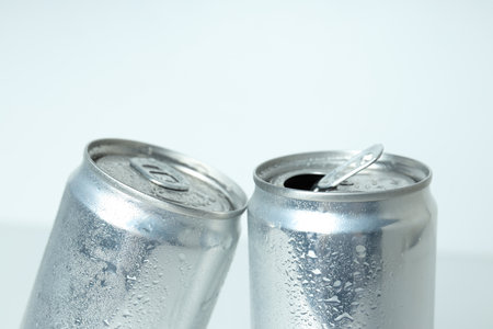 Concept of drink, blank cans with space for labelの写真素材