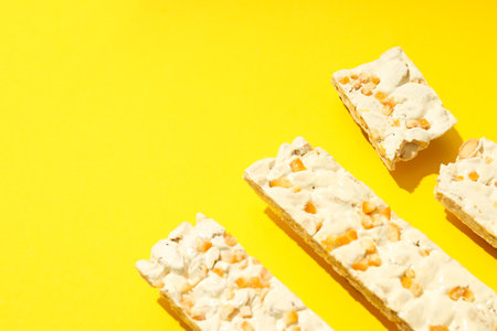 Concept of tasty food, nougat, space for textの写真素材