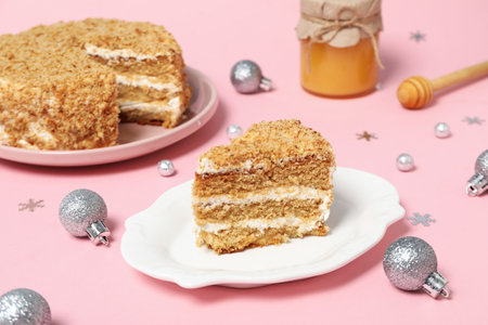 Concept of tasty sweets, delicious honey cakeの写真素材