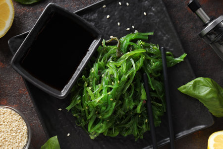 Concept of Japanese cuisine, Chuka salad, top view