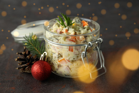 Concept of New year food, tasty Olivier saladの写真素材
