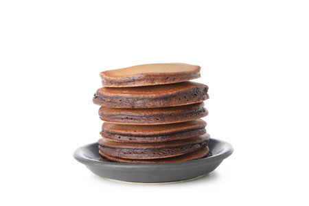 Concept of sweet food, chocolate pancakes, isolated on white backgroundの写真素材