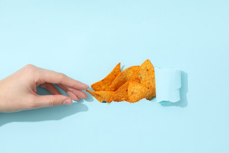 Concept of tasty snacks, tasty corn chipsの写真素材