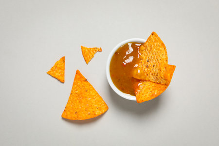 Concept of tasty snacks, corn chips, top viewの写真素材