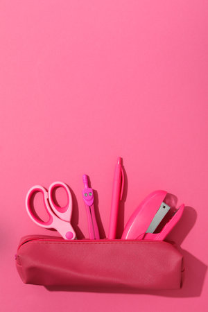 Concept of different stationery accessories, space for textの写真素材