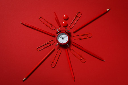 Concept of different stationery accessories, top viewの写真素材