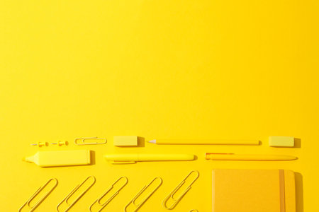 Concept of different stationery accessories, space for text