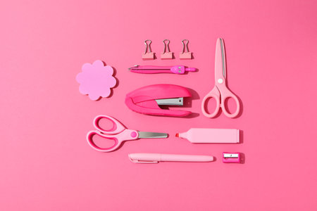 Concept of different stationery accessories, top view