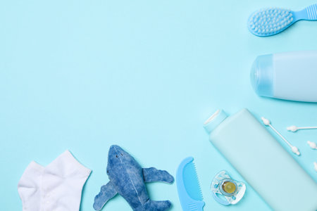 Concept of children's cosmetics, space for textの写真素材