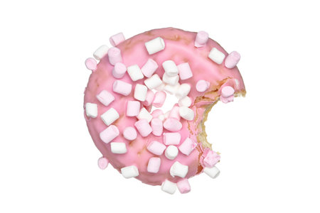 Donut with marshmallows isolated on white backgroundの写真素材