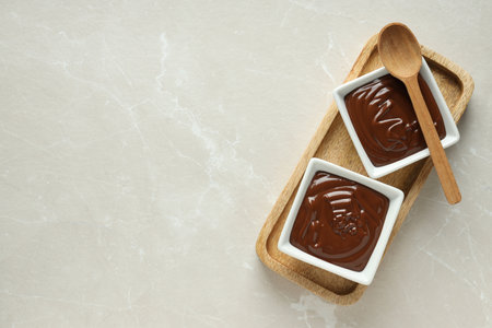 Concept of sweet food, chocolate cream, space for textの写真素材