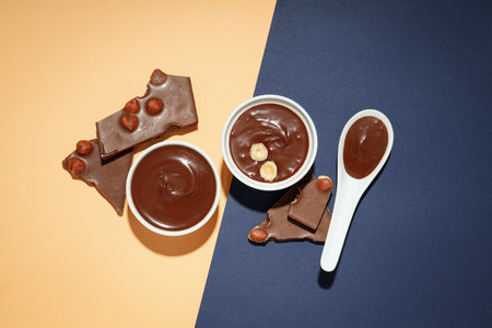 Concept of sweet food, chocolate cream, top viewの写真素材