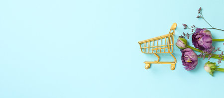 Concept of spring shopping and season sale, space for textの写真素材