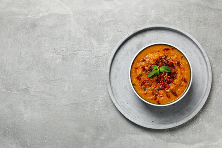 Concept of tasty food, sweet potato puree, space for textの写真素材