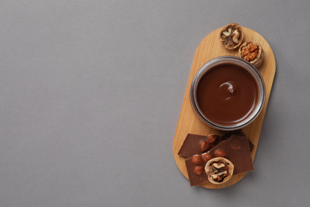 Concept of sweet food, chocolate cream, space for textの写真素材