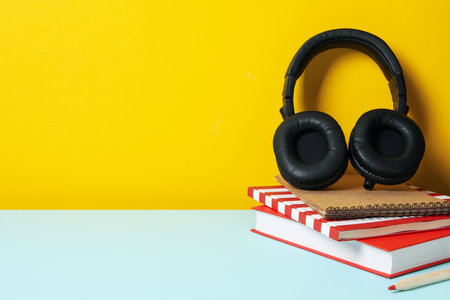 Concept of audio book, space for textの写真素材