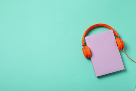 Concept of audio book, space for textの写真素材