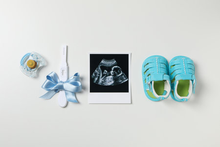 Concept of maternity, parenting and pregnancy, top viewの写真素材