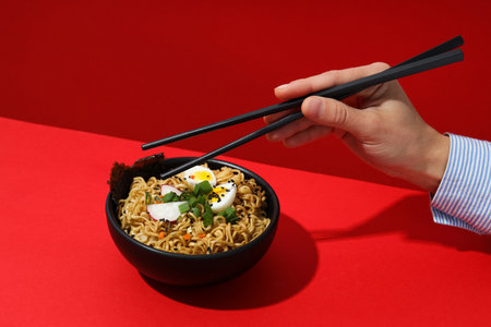 Concept of instant food, tasty instant noodles