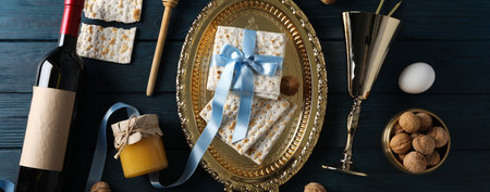 Concept of Jewish Passover holiday, top view