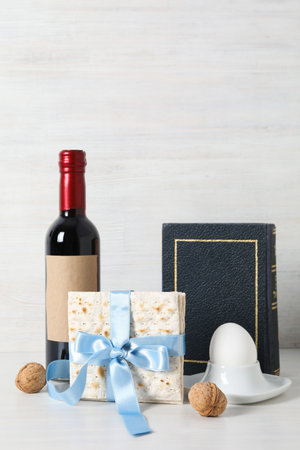 Concept of Jewish Passover holiday, space for textの写真素材