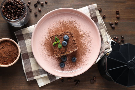 Concept of sweet food, Tiramisu cake, top viewの写真素材