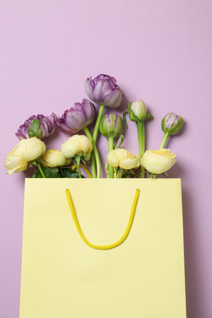 Concept of spring shopping and season sale, space for textの写真素材