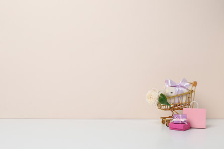Concept of spring shopping and season sale, space for text