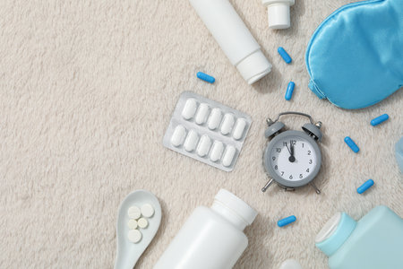 Concept of insomnia or bad sleep, space for textの写真素材