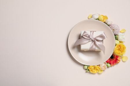 Concept of spring season table setting, space for textの写真素材