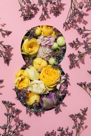 Concept of 8 march, Women day, top view