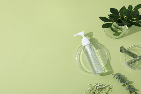 Concept of cosmetic research and organic skin care products, space for textの写真素材